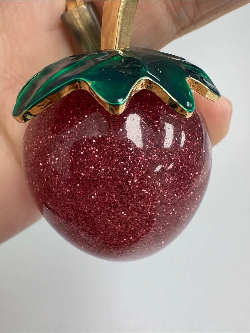 Coach Inspired Resin Glitter Strawberry Bag Charm & Keychain Gold Tone